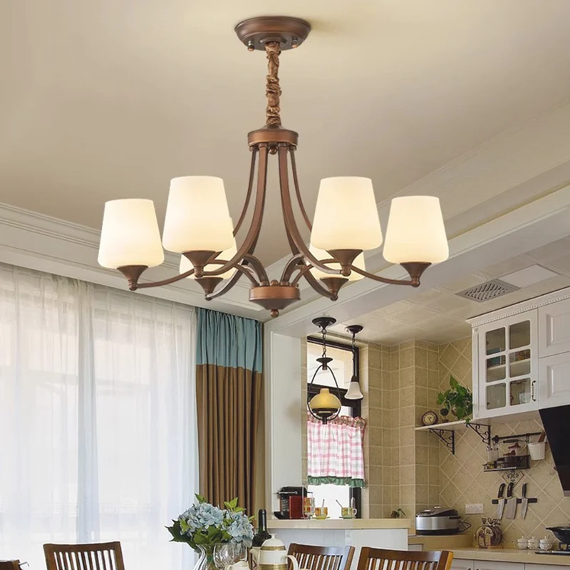 Chandelier Industrial Farmhouse Bronze-colored Wrought Iron Glass Cup