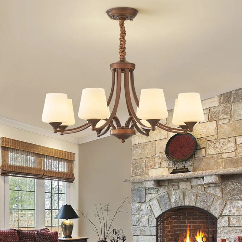 Chandelier Industrial Farmhouse Bronze-colored Wrought Iron Glass Cup