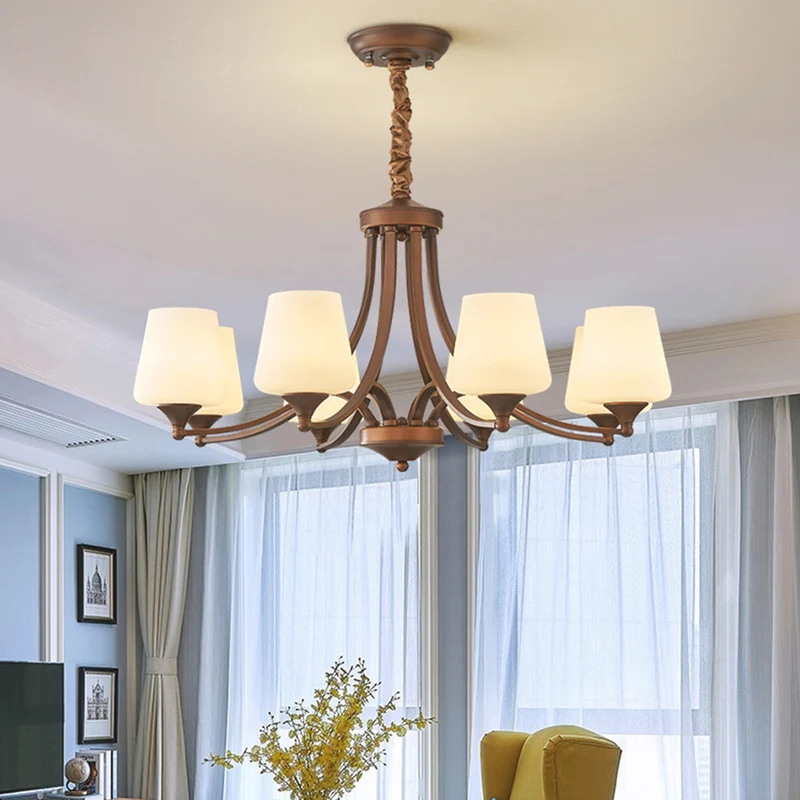 Chandelier Industrial Farmhouse Bronze-colored Wrought Iron Glass Cup