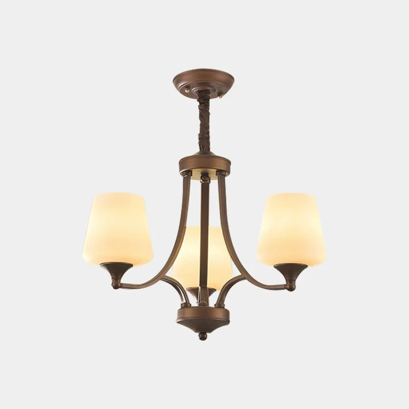 Chandelier Industrial Farmhouse Bronze-colored Wrought Iron Glass Cup