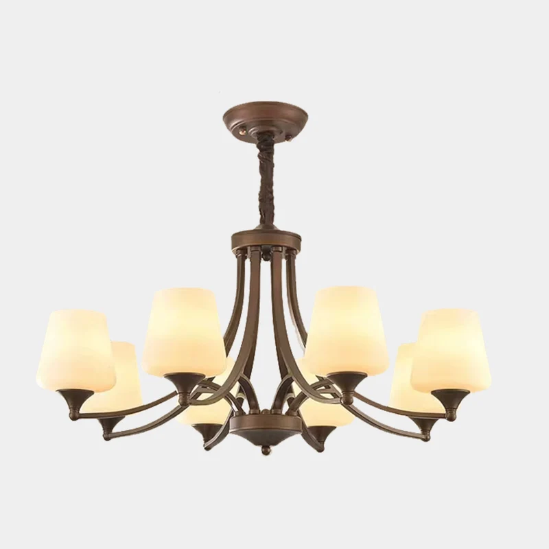 Chandelier Industrial Farmhouse Bronze-colored Wrought Iron Glass Cup