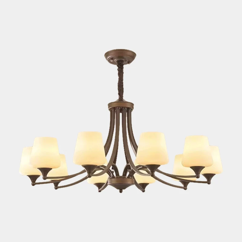 Chandelier Industrial Farmhouse Bronze-colored Wrought Iron Glass Cup
