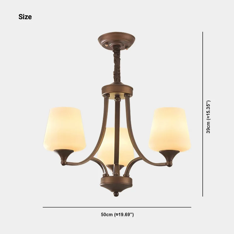 Chandelier Industrial Farmhouse Bronze-colored Wrought Iron Glass Cup