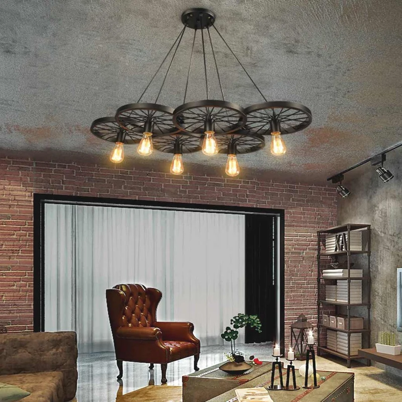 Pendant Light Farmhouse Chandelier Retro Industrial Wheel