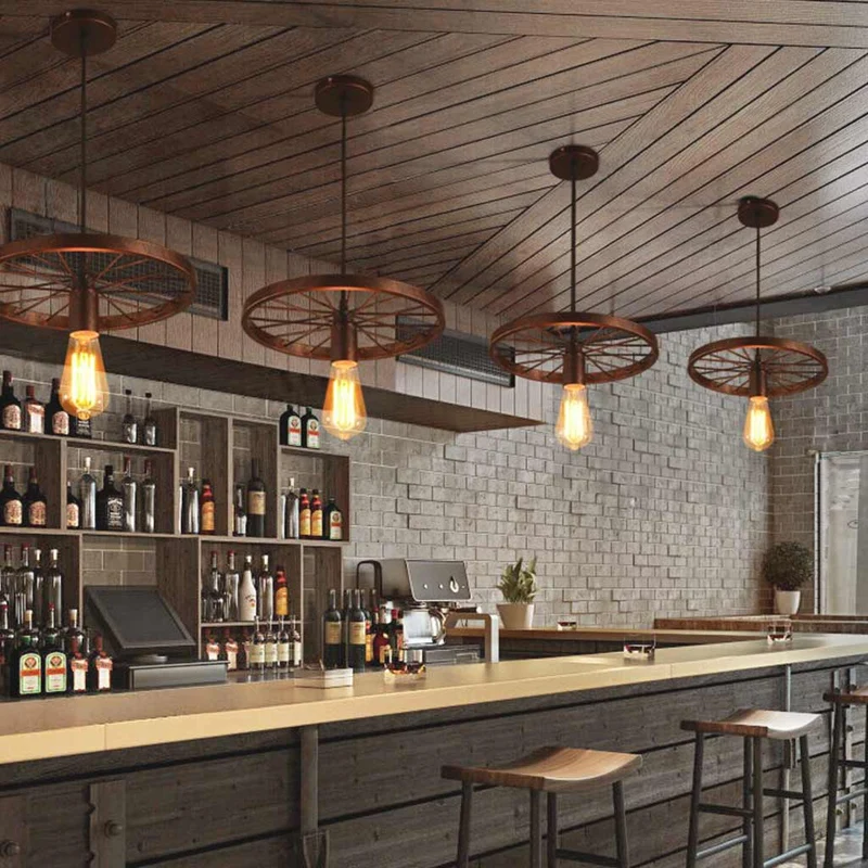 Pendant Light Farmhouse Chandelier Retro Industrial Wheel