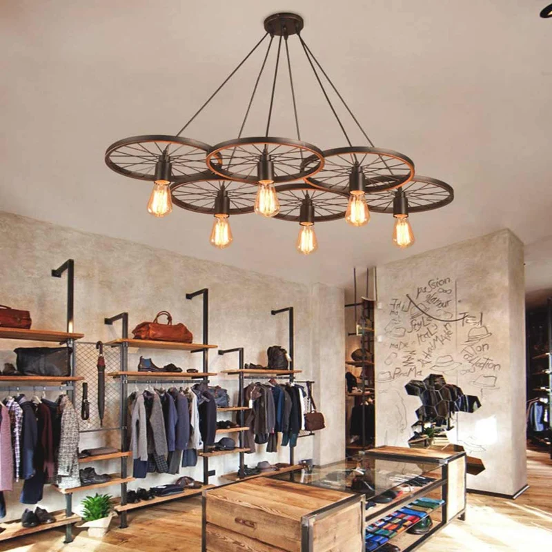 Pendant Light Farmhouse Chandelier Retro Industrial Wheel