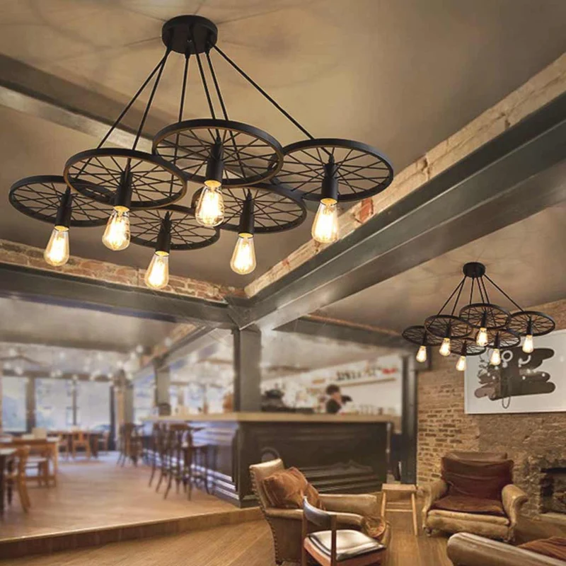Pendant Light Farmhouse Chandelier Retro Industrial Wheel
