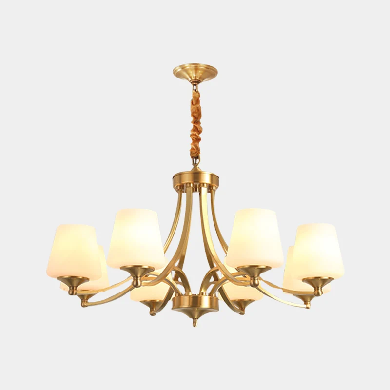 Chandelier Retro Decorative Brass Glass Cup Indoor, Gold