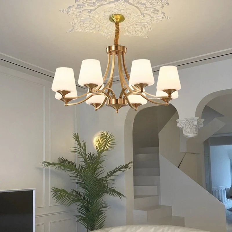 Chandelier Retro Decorative Brass Glass Cup Indoor, Gold