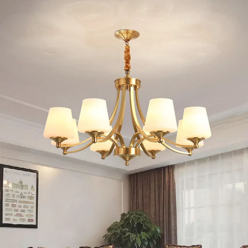Chandelier Retro Decorative Brass Glass Cup Indoor, Gold