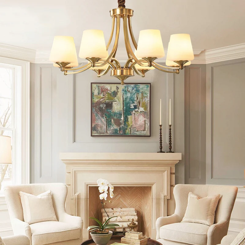 Chandelier Retro Decorative Brass Glass Cup Indoor, Gold