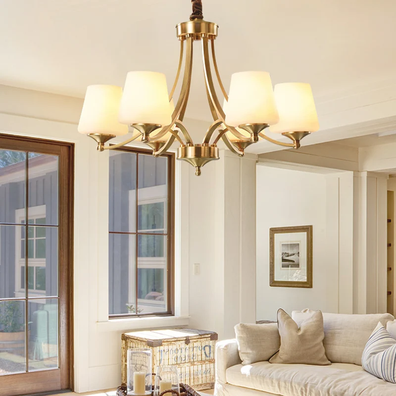 Chandelier Retro Decorative Brass Glass Cup Indoor, Gold