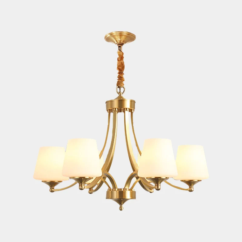 Chandelier Retro Decorative Brass Glass Cup Indoor, Gold