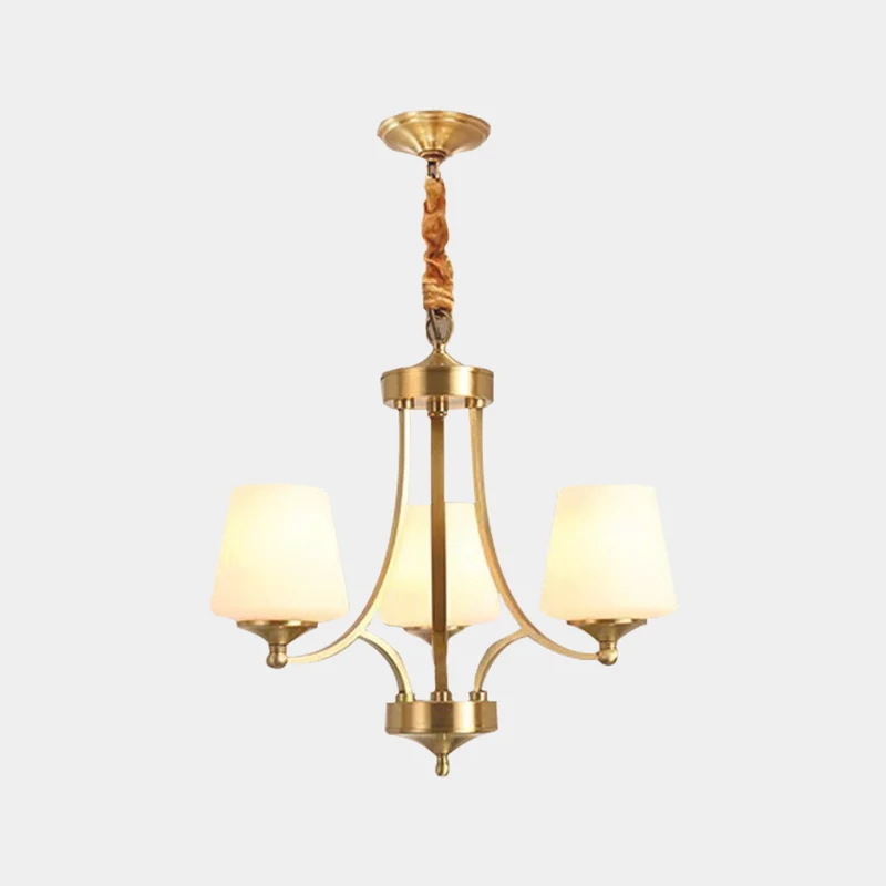 Chandelier Retro Decorative Brass Glass Cup Indoor, Gold