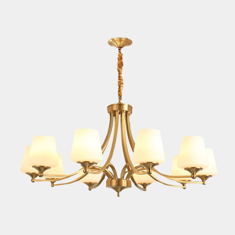 Chandelier Retro Decorative Brass Glass Cup Indoor, Gold