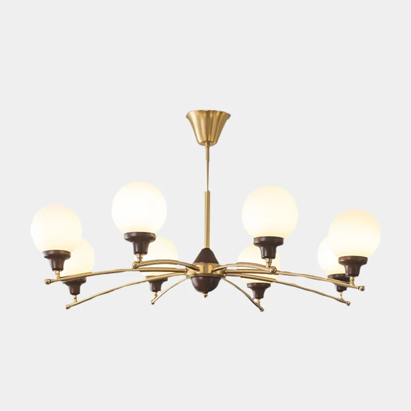 Chandelier White Glass Globe French Country Farmhouse, Chrome / Gold