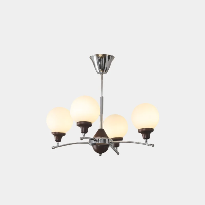 Chandelier White Glass Globe French Country Farmhouse, Chrome / Gold