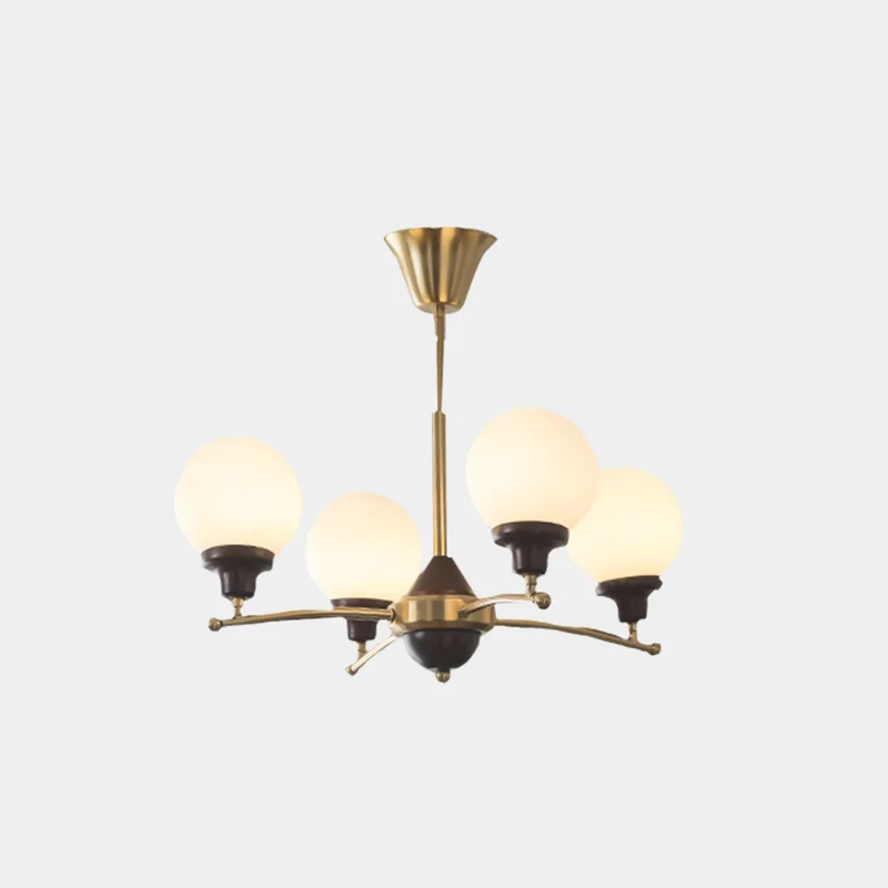 Chandelier White Glass Globe French Country Farmhouse, Chrome / Gold