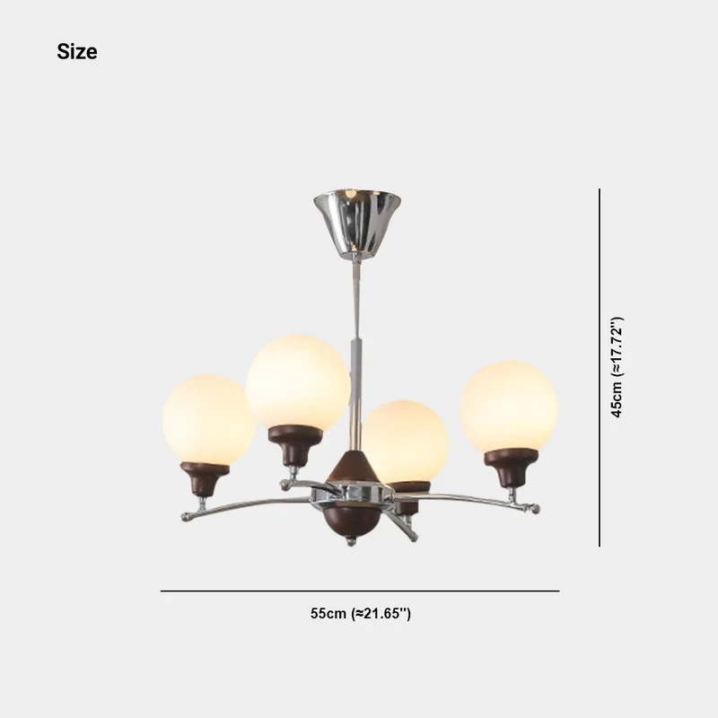 Chandelier White Glass Globe French Country Farmhouse, Chrome / Gold