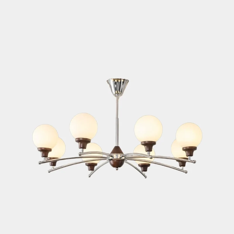 Chandelier White Glass Globe French Country Farmhouse, Chrome / Gold