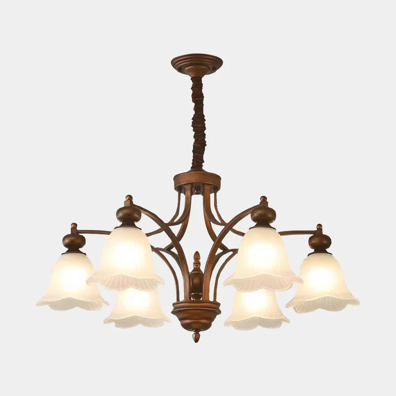 Chandelier Vintage Farmhouse Metal White Glass Flower Lily of the Valley