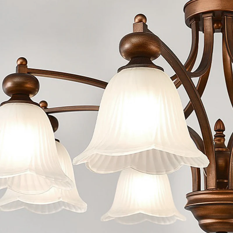 Chandelier Vintage Farmhouse Metal White Glass Flower Lily of the Valley