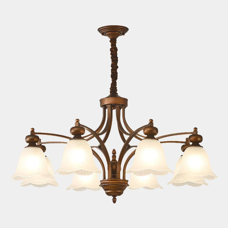 Chandelier Vintage Farmhouse Metal White Glass Flower Lily of the Valley