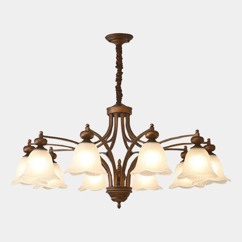 Chandelier Vintage Farmhouse Metal White Glass Flower Lily of the Valley