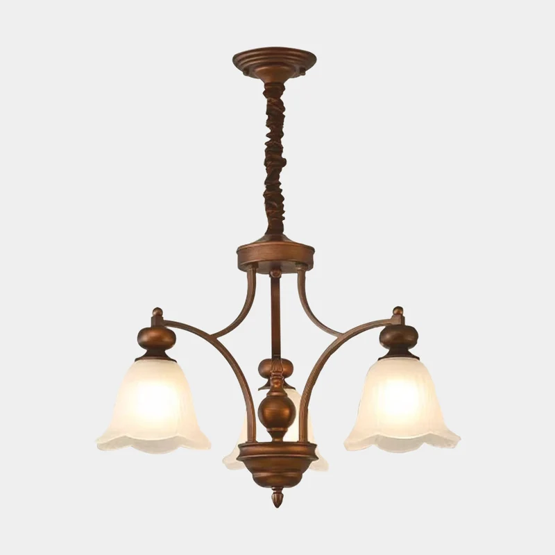 Chandelier Vintage Farmhouse Metal White Glass Flower Lily of the Valley
