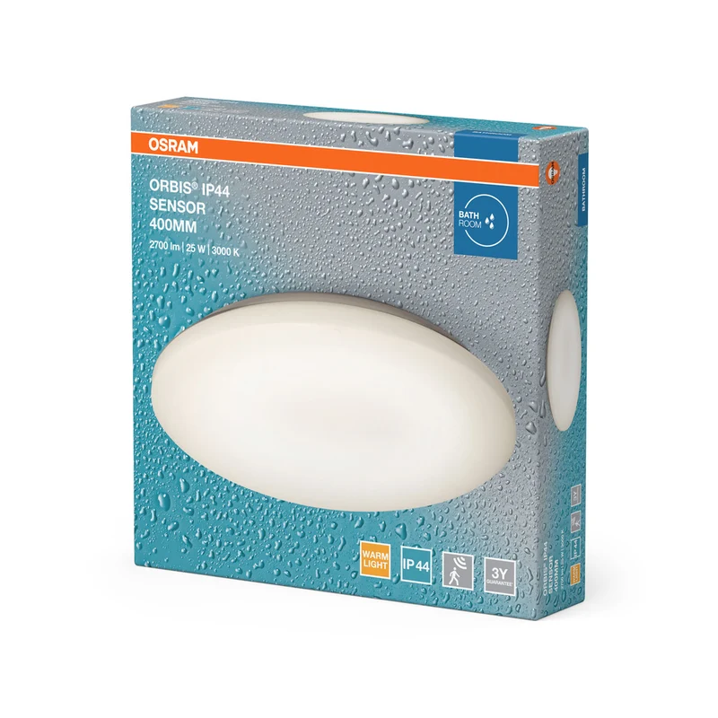 OSRAM LED Deckenleuchte Alu weiß, IP44 mit Sensor, 21W, 1800LM, 3000K, 400mm Wandleuchte und Deckenlampe ORBIS,