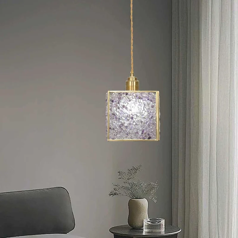 Pendant Light Colorful Brass Crystal Square Cube