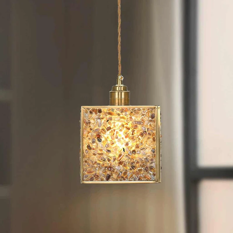 Pendant Light Colorful Brass Crystal Square Cube