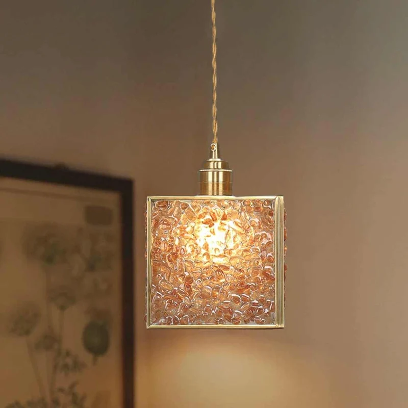 Pendant Light Colorful Brass Crystal Square Cube