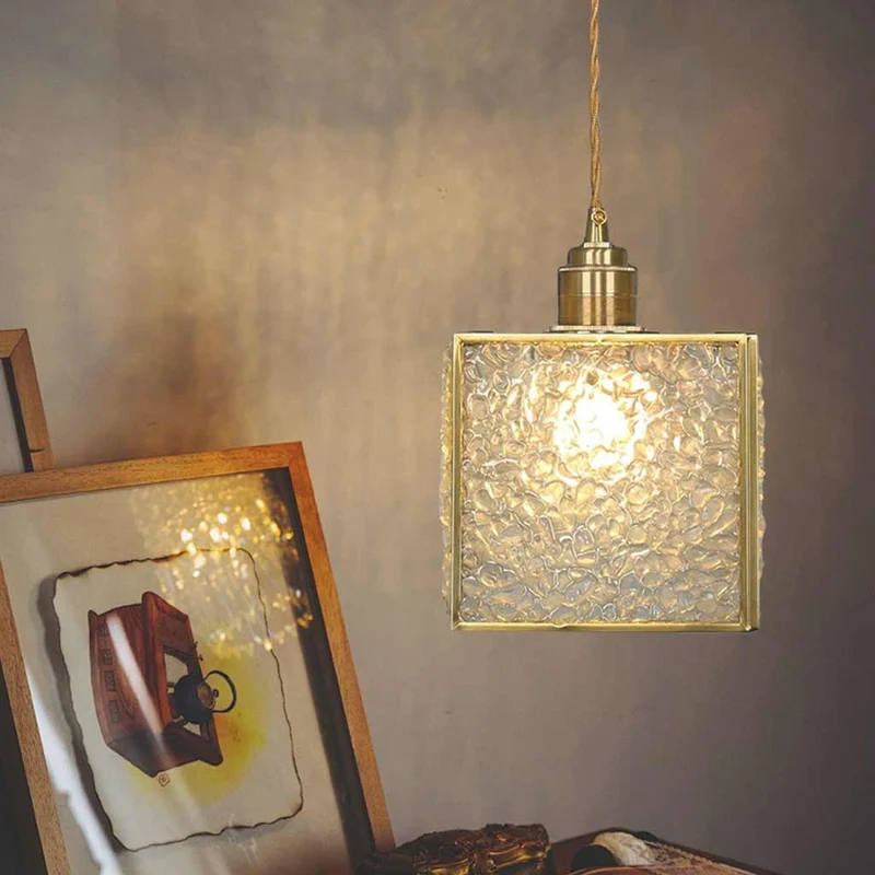 Pendant Light Colorful Brass Crystal Square Cube