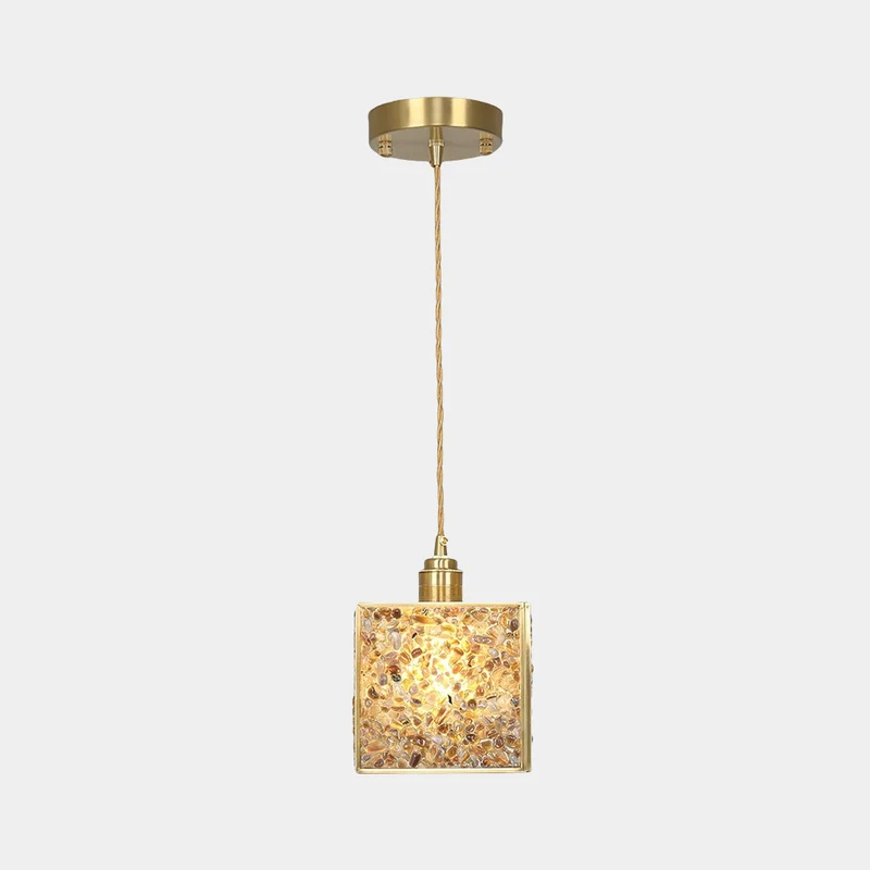 Pendant Light Colorful Brass Crystal Square Cube
