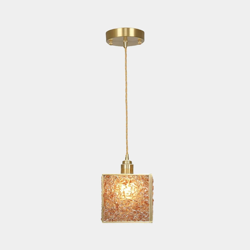 Pendant Light Colorful Brass Crystal Square Cube