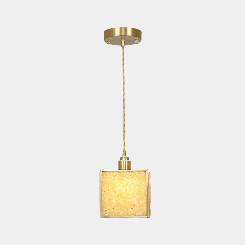 Pendant Light Colorful Brass Crystal Square Cube