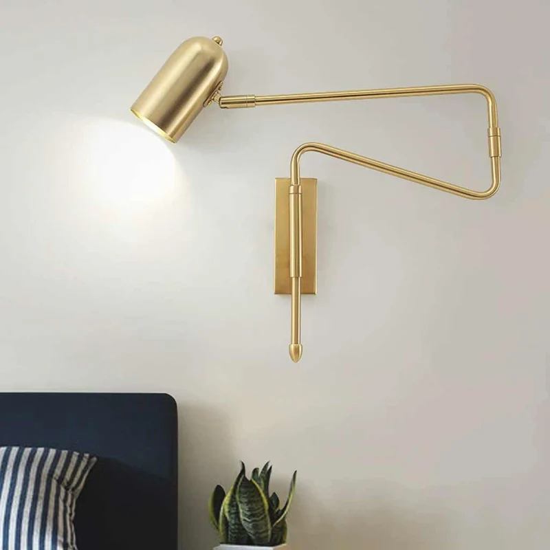 Wall Sconce Light Modern Adjustable Swing Arm for Reading, Black / Gold