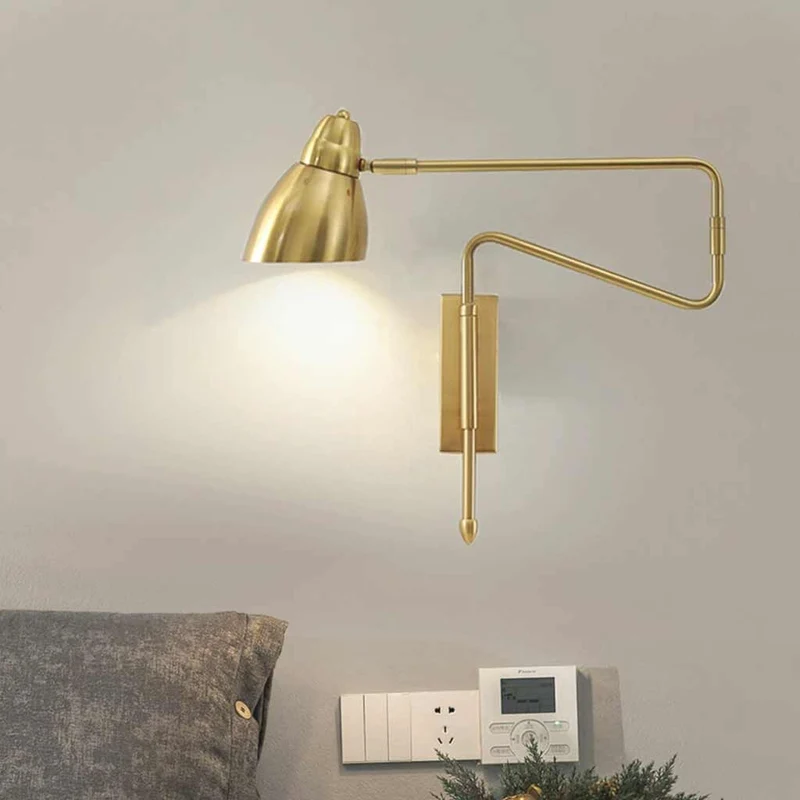 Wall Sconce Light Modern Adjustable Swing Arm for Reading, Black / Gold