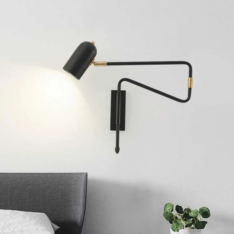 Wall Sconce Light Modern Adjustable Swing Arm for Reading, Black / Gold