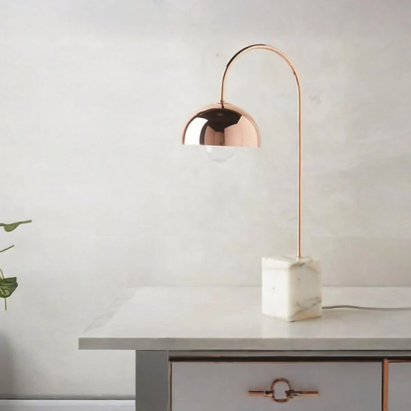 Desk Table Lamp Minimalist Metal Marble Arc Dome, 3 Colors