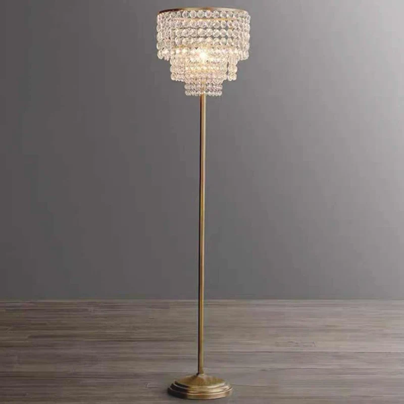 Floor Lamp French Luxury Brass Crystal Round 3 Tiered