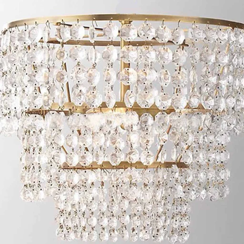 Floor Lamp French Luxury Brass Crystal Round 3 Tiered
