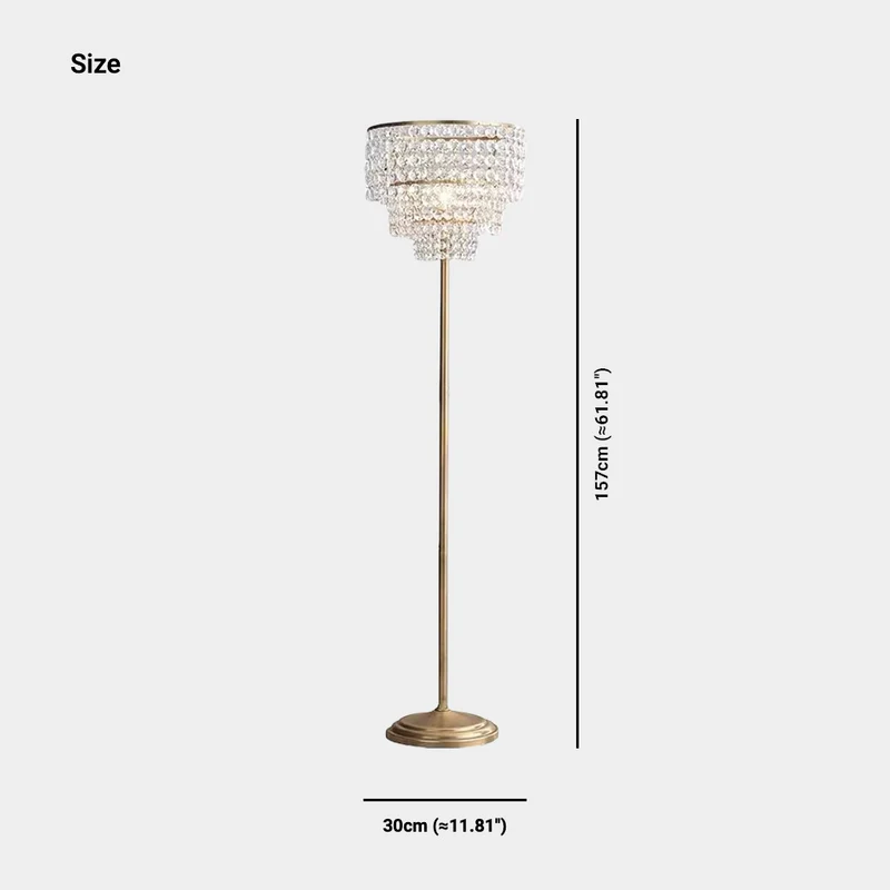 Floor Lamp French Luxury Brass Crystal Round 3 Tiered