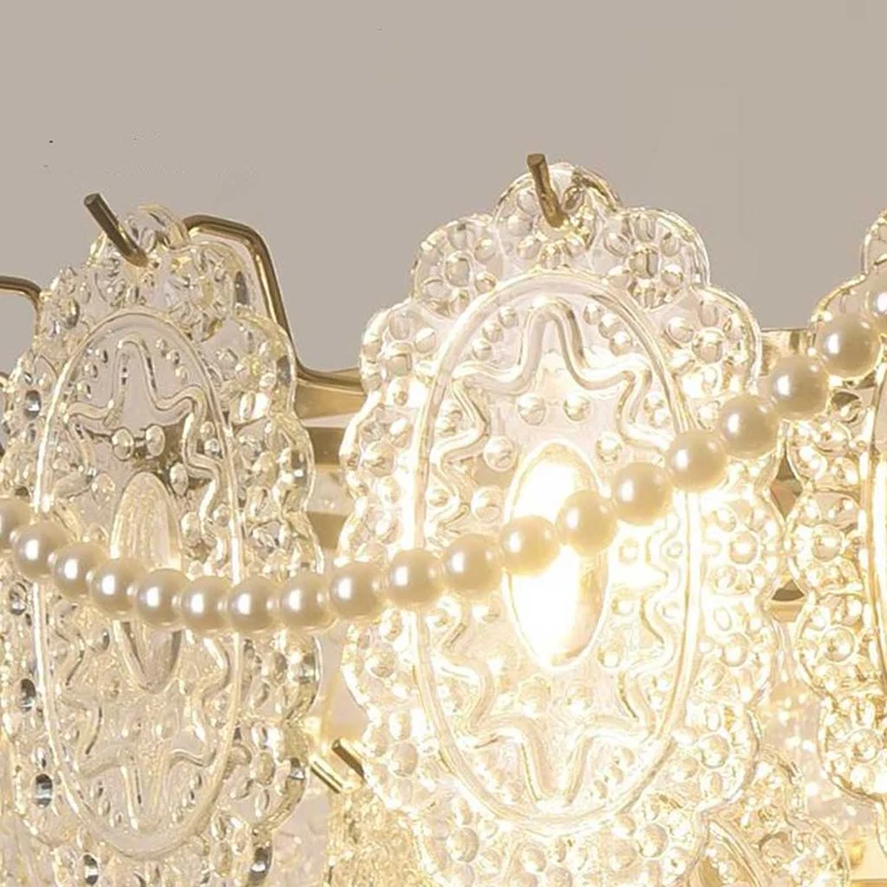 Chandelier French Metal Pearl Tiered Glass, Gold