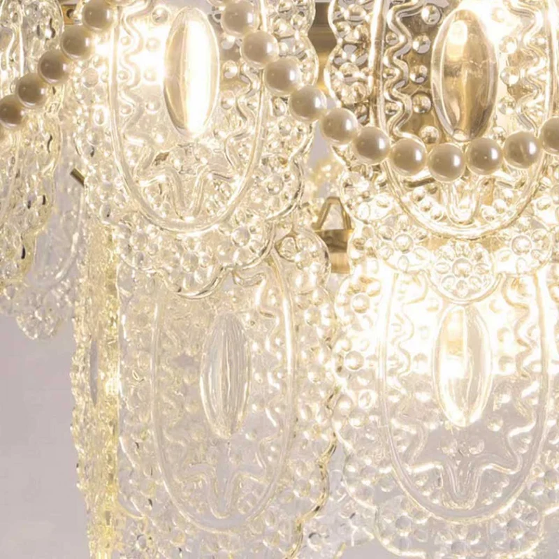 Chandelier French Metal Pearl Tiered Glass, Gold