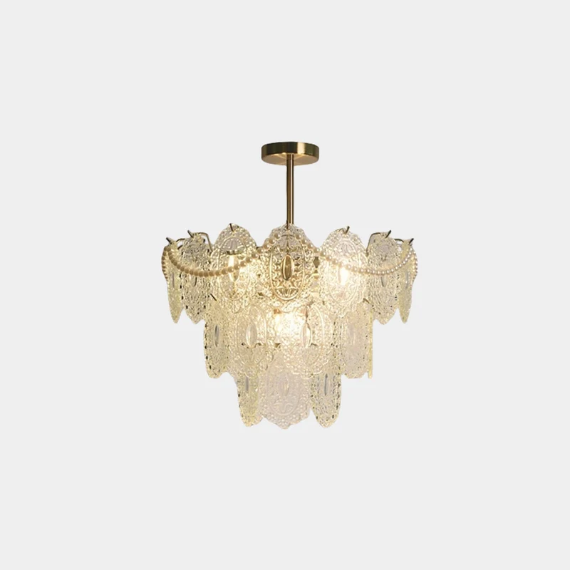 Chandelier French Metal Pearl Tiered Glass, Gold