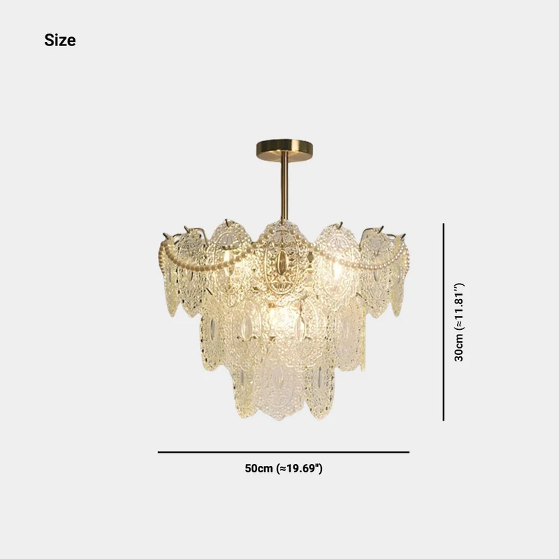 Chandelier French Metal Pearl Tiered Glass, Gold