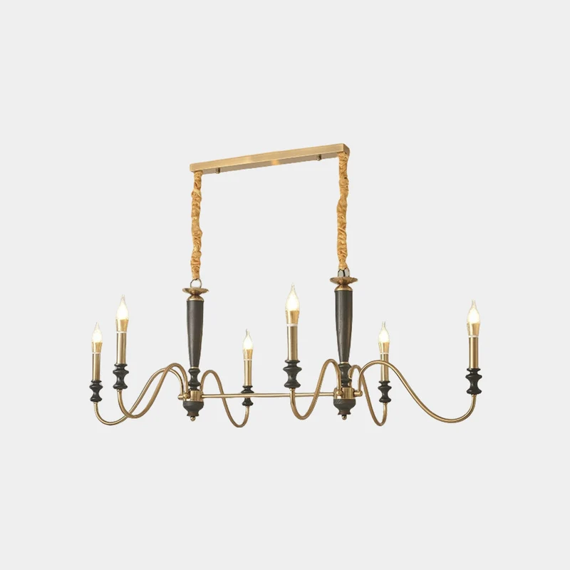 Chandelier Vintage Farmhouse Iron Wood Candle, Black & Gold