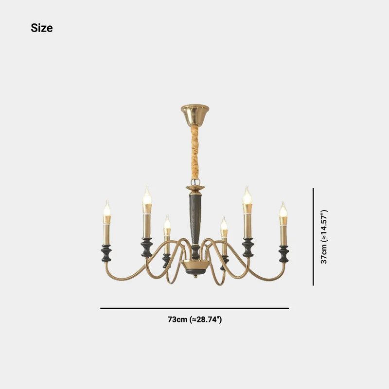Chandelier Vintage Farmhouse Iron Wood Candle, Black & Gold
